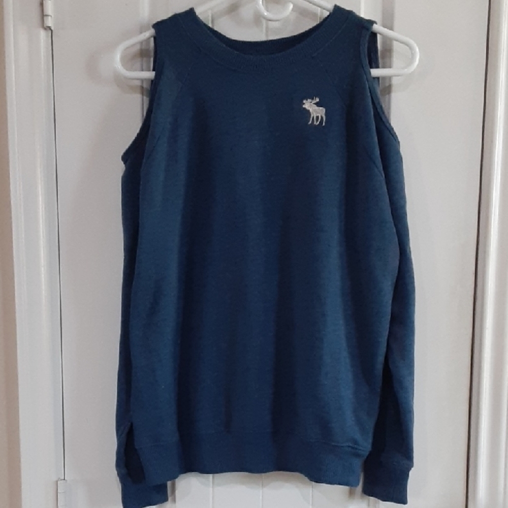 Abercrombie kids 🫎 Navy Cold Shoulder Sweatshirt Floral & Hummingbird XL 15/16